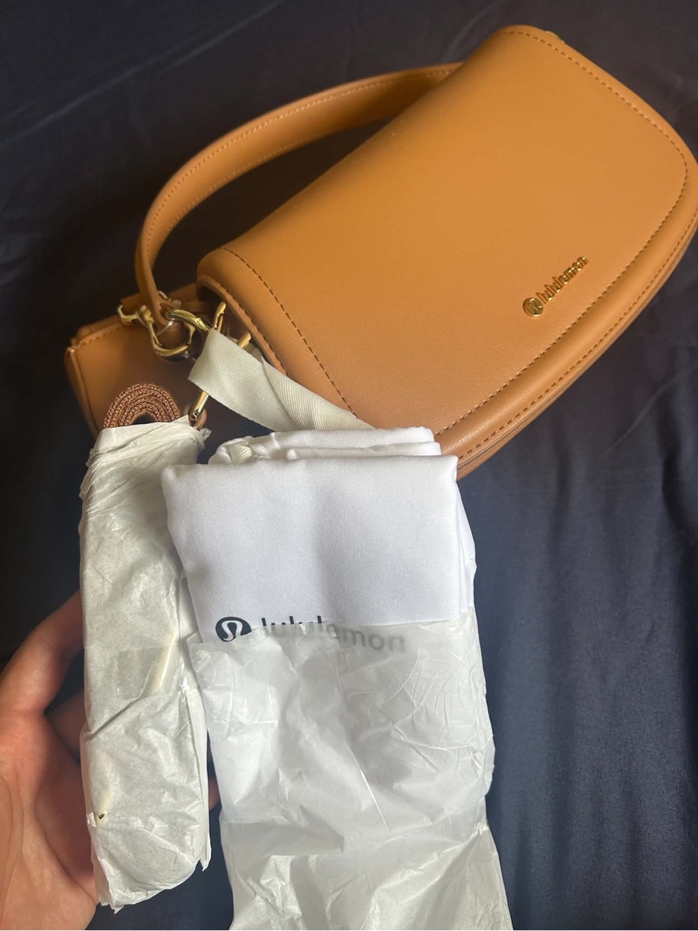 lululemon athletica Tan Crossbody Bag with Gold Hardware